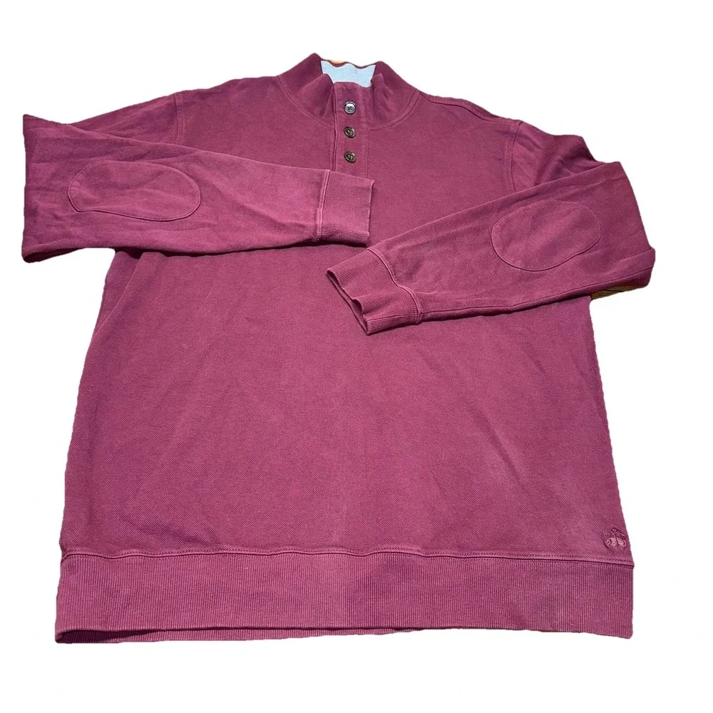 Brooks Brothers Maroon 1/4 Button Mock Neck Pullover Sweater Elbow Patch Mens XL - Picture 2 of 7